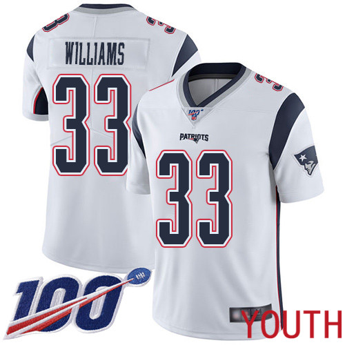 New England Patriots Football #33 100th Season Limited White Youth Joejuan Williams Road NFL Jersey